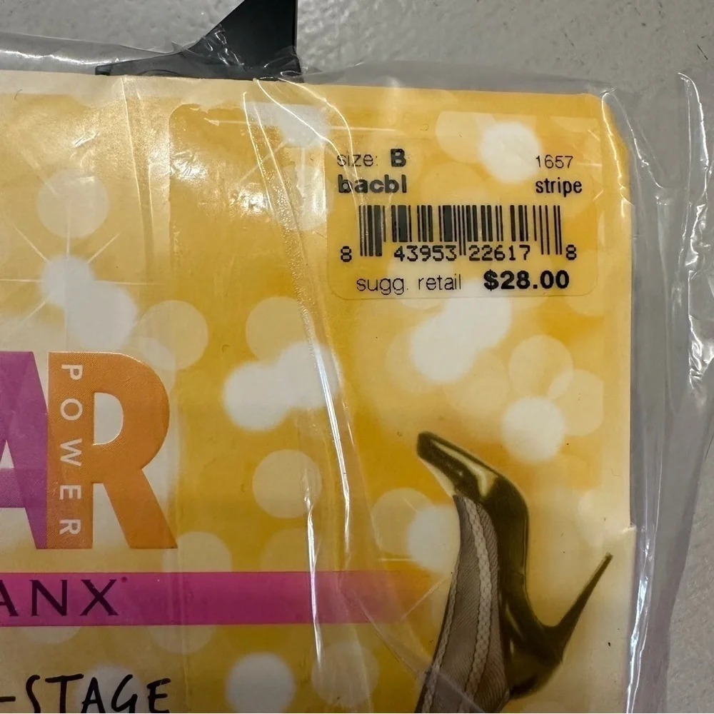 Star Power by Spanx Center-Stage Open-Weave Stripe Shaping Tights Sz B NWT